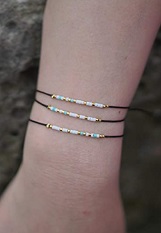 catchy small Morse code sister blue white string bracelet